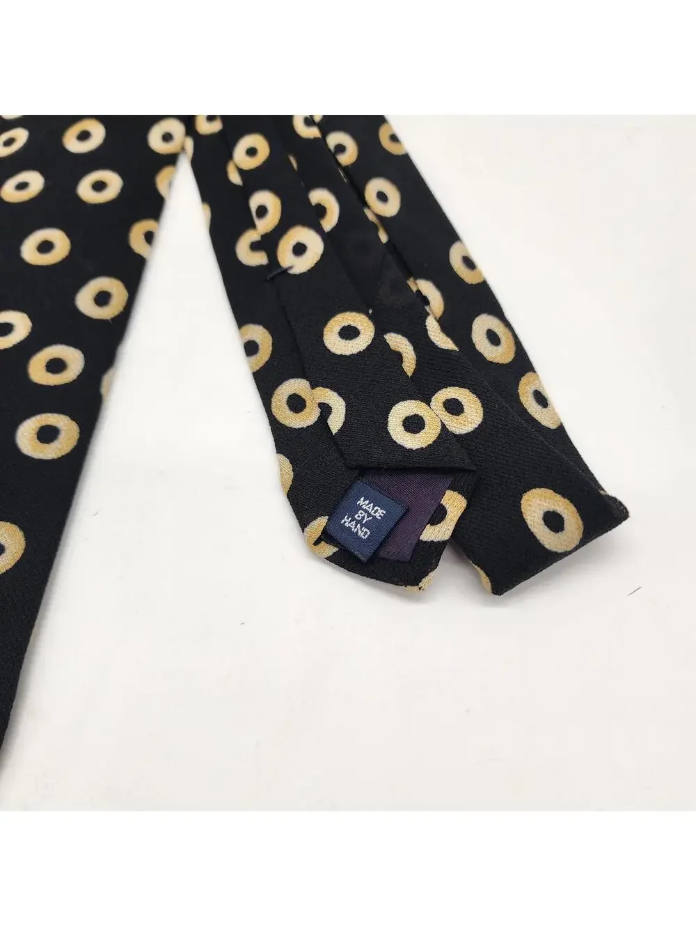 Vtg Polo Ralph Lauren Silk Tie Black Gold Circle Ring Geometric Made By Hand USA